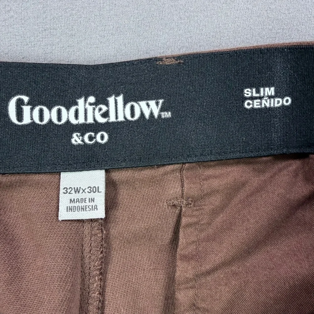 Goodfellow & Co Mens 32x30 Brown Cotton Blend Slim Fit Chino Stretch Casual Pant